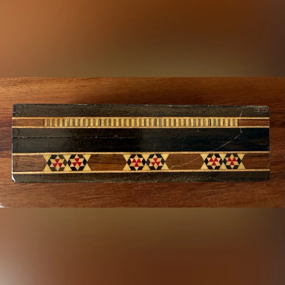 VTG Syrian Syria Trinket Jewelry Wooden Box Inlay Mosaic Geometric